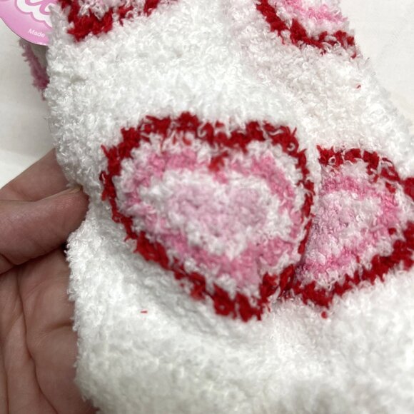 3 X Snuggle Feet Socks Womens Pink  Red White Hearts Soft Cozy Warm Fuzzy Sz 5/9 - Picture 4 of 8